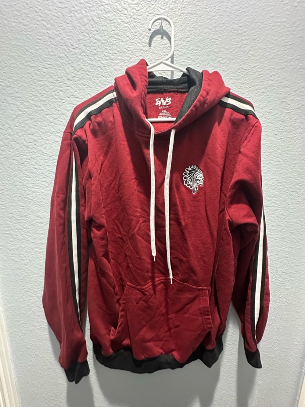 SAVS Brand hoodie Burgundy w/black and white stripes